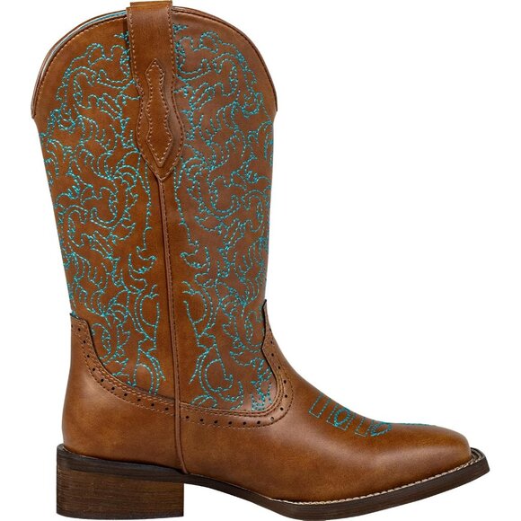 Tan Cowboy Boots For Women Wide Square Toe Mid Calf Ladies Western Cowgirl Boots - Picture 8 of 9